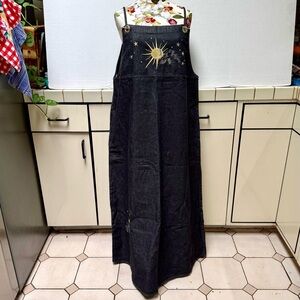 CELESTIAL DRESS Black Denim Overall MAXI RHINESTONES GOLD SUN QUACKER FACTORY 14
